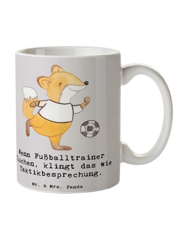 Mr. & Mrs. Panda Kaffeebecher Fußballtrainer Taktik mit Spruch in Grau Pastell