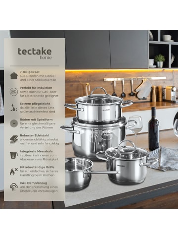 tectake Kochtopfset Bologna integrierte Messskala in den Töpfen, silber