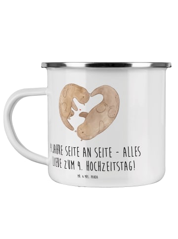 Mr. & Mrs. Panda Camping Emaille Tasse 4. Hochzeitstag Seidenhoc... in Transparent
