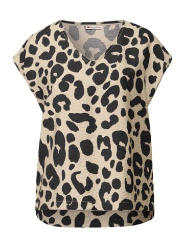 Street One V-Neck Shirt mit Leo-Print in Beige