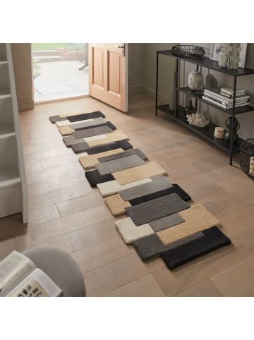 KADIMA DESIGN Handgetufteter Wollteppich, geometrisch und modern in Grau-Beige