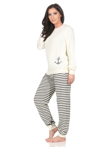 NORMANN Frottee Schlafanzug langarm Bündchen Maritime Optik - 87232 in weiss1