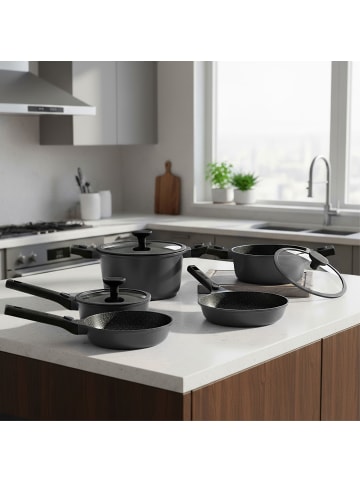 Stoneline SMART Kochgeschirr-Set 8-teilig 18/20/24, abnehmbarer Griff in Anthrazit