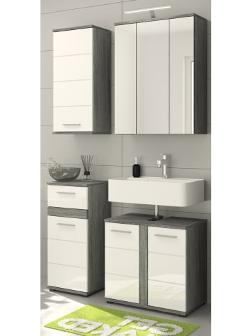Inn.Furn Badmöbel-Set weiß Hochglanz, grau Rauchsilber, 4-teilig 114 cm