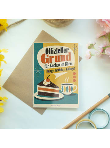 Mr. & Mrs. Panda Geburtstagskarte Kuchenstück retro Design mit S... in Weiß