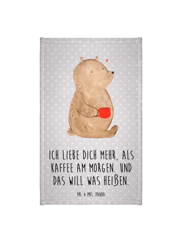 Mr. & Mrs. Panda Handtuch Bär Morgenkaffee mit Spruch in Grau Pastell