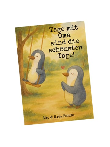 Mr. & Mrs. Panda Postkarte Pinguin Oma schaukeln Design mit Spruch in Weiß