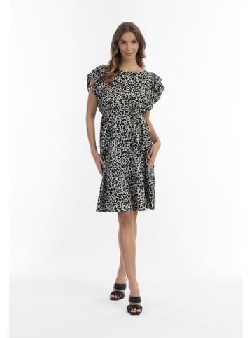 faina Damen Midikleid Mit Leoprint in Grau Leo