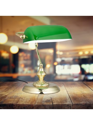 relaxdays Bankerlampe in Grün/ Messing - (H) 31 cm