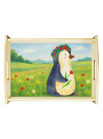 Mr. & Mrs. Panda betttablett holz Pinguin Blumen Design ohne Spruch in Weiß