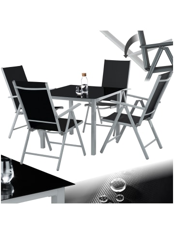 tectake Aluminium Sitzgruppe Stabia, Tisch mit Sicherheitsglasplatte und Ausgleichsschra