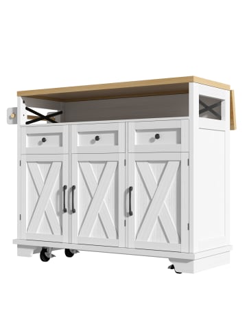 ABRIHOME Kücheninsel mit multifunktionalem Stauraum 118×43-80×98cm in Weiß