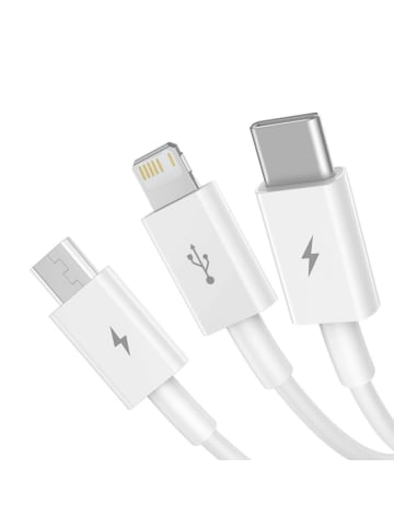 Wisam 3in1 Ladekabel Schnellladung USB auf M+L+C 3,5A 1m (Weiß)