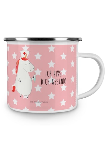 Mr. & Mrs. Panda Emaille Tasse Einhorn Krankenschwester mit Spruch in Rot Pastell