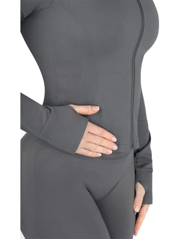 Circle Five Damen Shaping Zipper Jacke Trainingsjacke in Anthrazit
