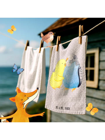 Mr. & Mrs. Panda Baumwollhandtuch Wellensittich Liebe ohne Spruch in Grau Pastell