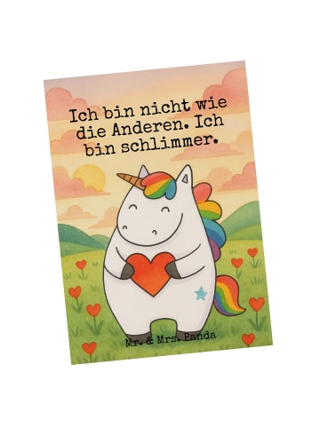 Mr. & Mrs. Panda Postkarte Einhorn Herz Design mit Spruch in Weiß