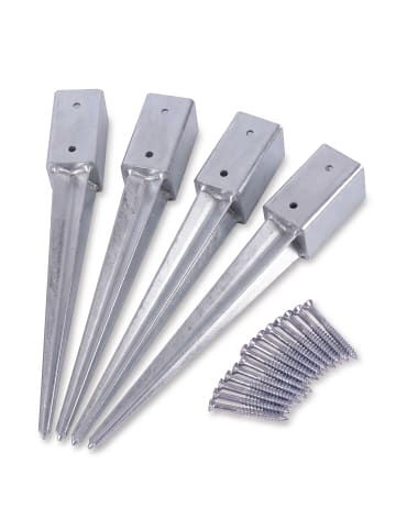 relaxdays 4 x Einschlaghülse in Silber - (B)61 x (H)750 x (T)61 mm