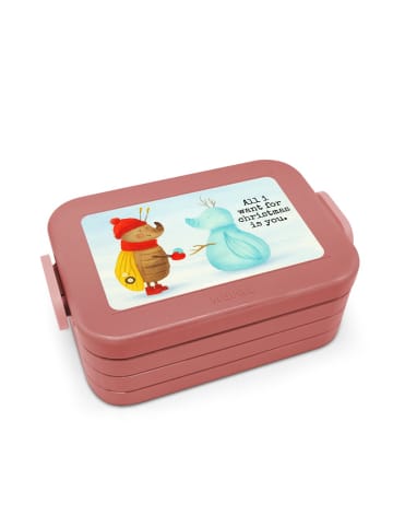 Mr. & Mrs. Panda Brotdose Nachtfalter Schneemann Design mit Spruch in Rot Pastell
