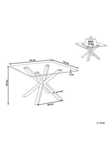 Beliani Couchtisch STARLIGHT in Gold/Transparent - (W) 70 x (H) 44 x (L) 70 cm
