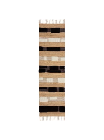 KADIMA DESIGN Teppich Hoch-Tief Struktur Gestreift, Patchwork-Optik, Fransen in Natur-Schwarz