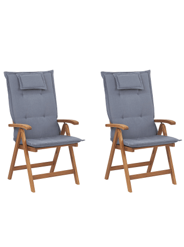 Beliani 2er-Set Gartenstuhl JAVA in Braun/Blau