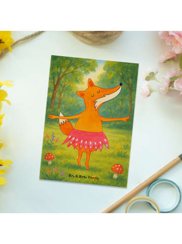 Mr. & Mrs. Panda Postkarte Fuchs Ballerina Design ohne Spruch in Weiß