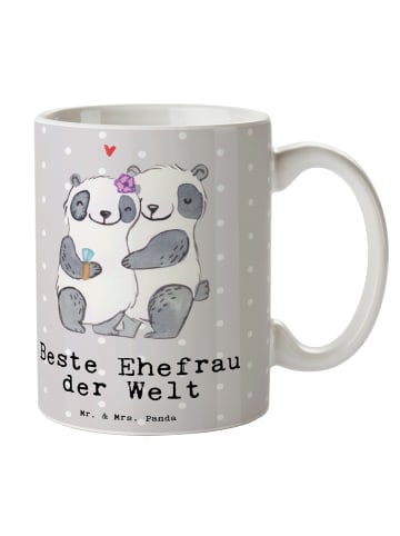 Mr. & Mrs. Panda Pott Panda Beste Ehefrau der Welt mit Spruch in Grau Pastell