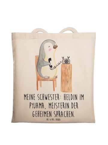 Mr. & Mrs. Panda Tragetasche Schwester Heldin mit Spruch in Creme