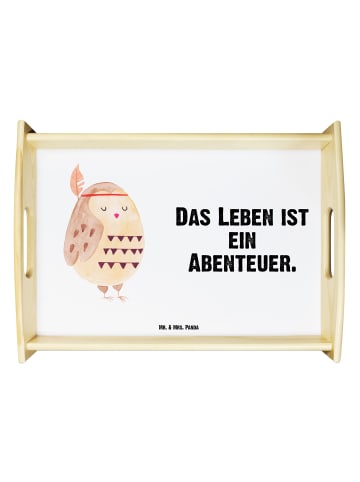 Mr. & Mrs. Panda Holz Tablett Eule Federschmuck mit Spruch in Weiß