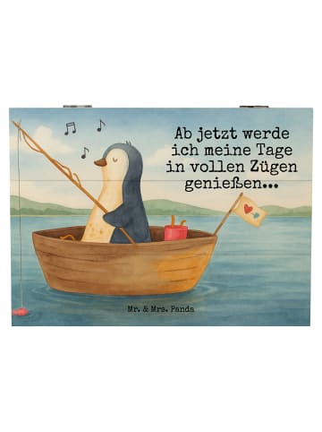 Mr. & Mrs. Panda Holzkiste Pinguin Angelboot Design mit Spruch in Weiß