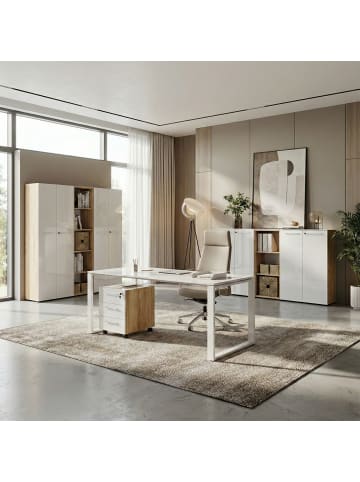 KADIMA DESIGN Schreibtisch Glasplatte & Kufengestell, 160x80 cm Bürotisch Weiß Büro