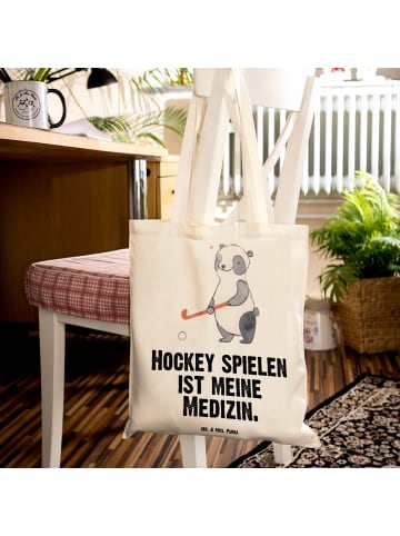 Mr. & Mrs. Panda Tragetasche Panda Hockey spielen mit Spruch in Creme