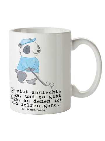 Mr. & Mrs. Panda Tasse Panda Golfen mit Spruch in Weiß