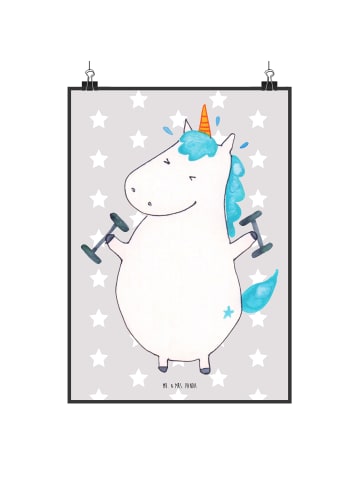 Mr. & Mrs. Panda Wandbild Einhorn Fitness ohne Spruch in Grau Pastell