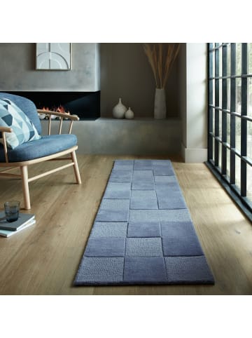 KADIMA DESIGN Wollteppich Schachbrett, Karos, Wohnzimmer schmutzabweisend in Blau