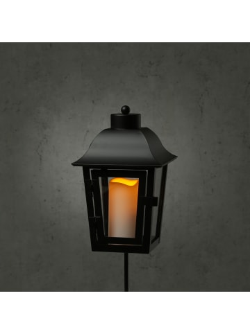 MARELIDA Laterne mit weißer LED Kerze mit Timer/Sensor Grablaterne H: 51cm in schwarz