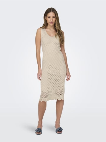 JACQUELINE de YONG Kleid Locker Leichtes Sommer Basic Midi-Strickkleid in Beige