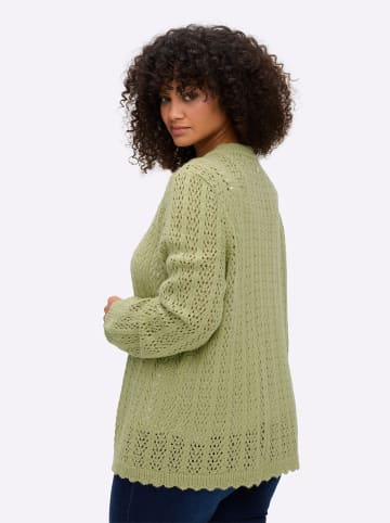 sheego Ajourstrickjacke in lindgrün