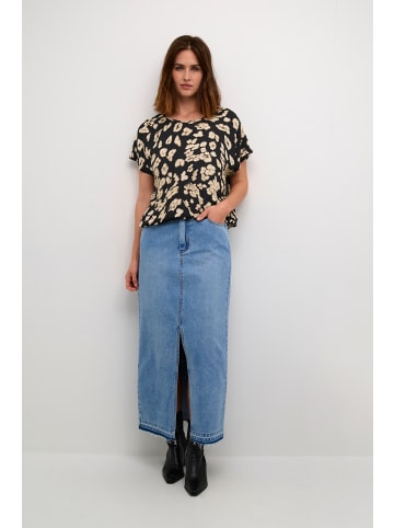 Kaffe Kurzarm-Bluse KAbeathe Loose fit in Black/Sand Leo Print