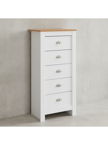 KADIMA DESIGN Sideboard | Weiß/Eiche, 53x114x39cm, 5 Schubladen