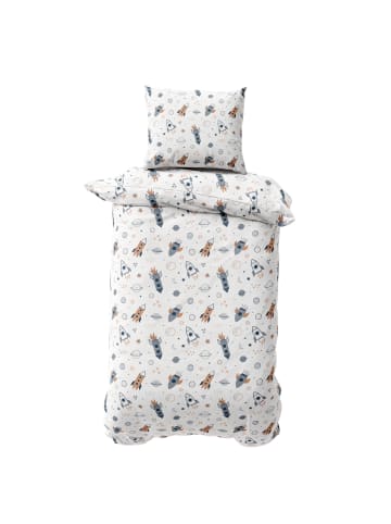 TRAUMHELDEN Bettwäsche-Set "Space Weltall-Abenteuer" in Weiß/ Beige/ Blau