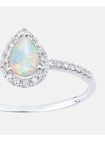 Diamant L'éternel Cluster-Ring aus 375 Weißgold mit Diamant mit Opal