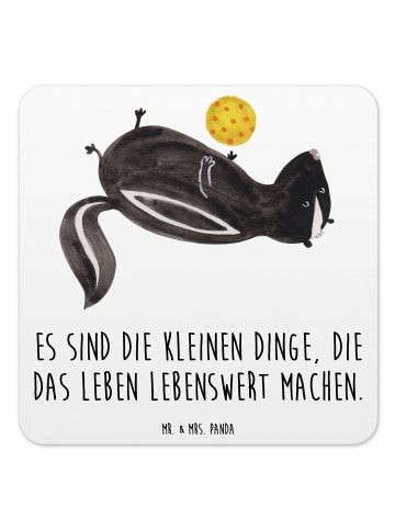 Mr. & Mrs. Panda Glasuntersetzer Stinktier Ball mit Spruch in Weiß