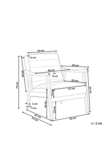 Beliani Sessel LEKNES in Weiß/Braun - (W) 62 x (H) 79 x (L) 74 cm