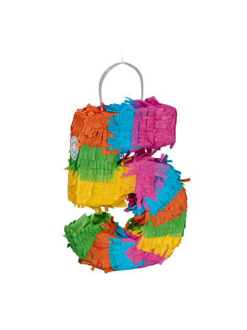 relaxdays Pinata "Zahl 5" in Bunt - (B)15 x (H)20,5 x (T)4,5 cm