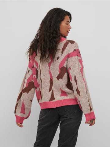 Vila Kuscheliger Strickpullover Jacquard Grafik Muster VIPOCO in Rosa