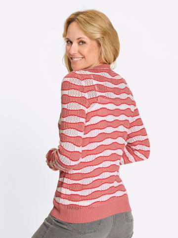 Sieh an! Ajour-Pullover in flamingo-ecru-gemustert