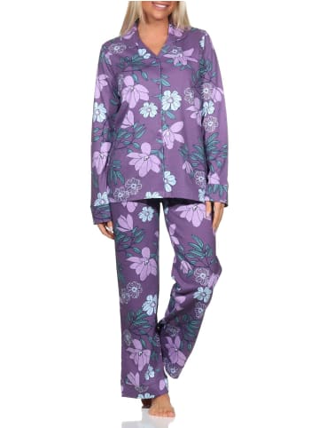 NORMANN langarm Schlafanzug Pyjama Jersey zum durchknöpfen - 80590 in beere