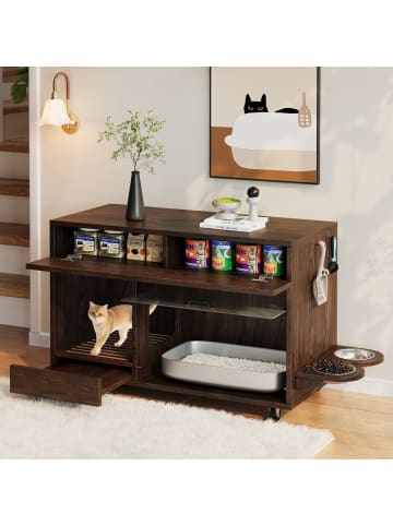 ABRIHOME Katzenkloschrank in Nussbaumfarbe - 100×45.5×67cm